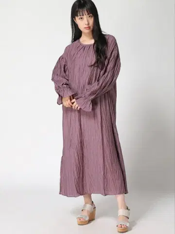 [ 새상품 ] Kastane 와셔 뒤트임 원피스 긴팔 퍼플 프리 사이즈