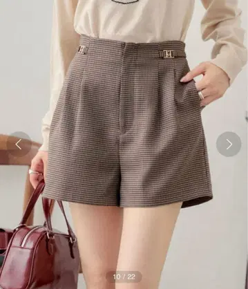 Chico 참 부착 턱 숏팬츠 브라운 숏팬츠 하운드투스 패턴