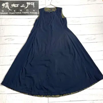 GEMON 쿠루메가스리 슬리브리스 롱 원피스 플레어 면 100% 일본제