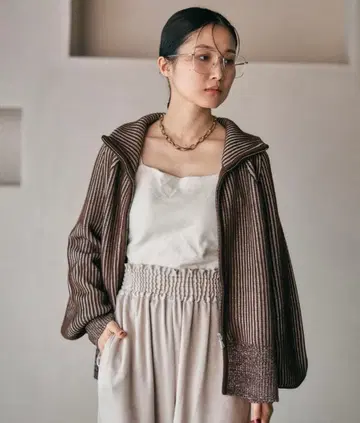 7 게이지 배색 리브 ZIP 가디건 2 2025 브라운 lepsim