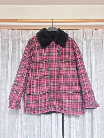 체크 무늬 퍼 자켓