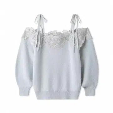 SNIDEL (스나이델) 레이스 트리밍 오프숄더 풀오버 스카이블루