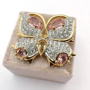 스와로브스키 브로치 버터플라이 나비 핑크 크리스탈 골드 톤