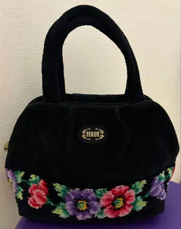 FEILER 꽃무늬 자수 핸드백 블랙