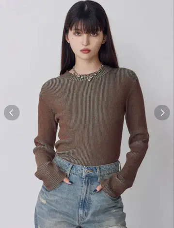 [MURUA] 멜란지 바이컬러 리브 니트 브라운