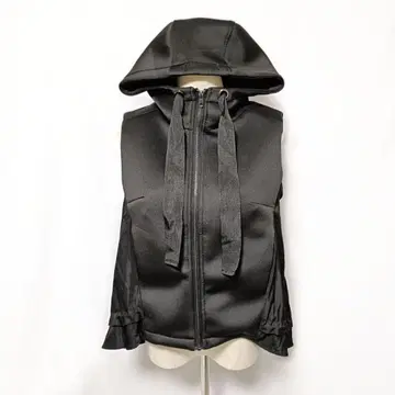 Deux Amour 후드 부착 베스트 후드티 집업 블랙 M-L