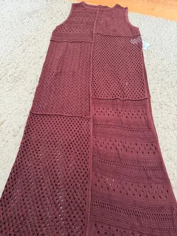 레이스 짜임 슬리브리스 롱 원피스