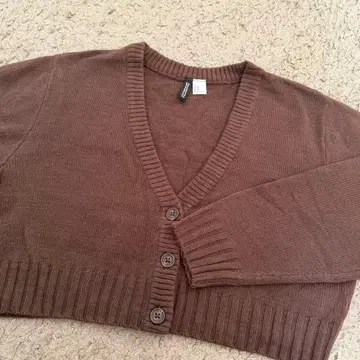 브라운 니트 V넥 가디건