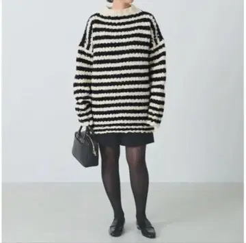 IENA BLACK 하이넥 보더 니트 이에나 블랙 새상품