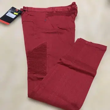 빨간색 리브 사이드 패널 슬림핏 팬츠