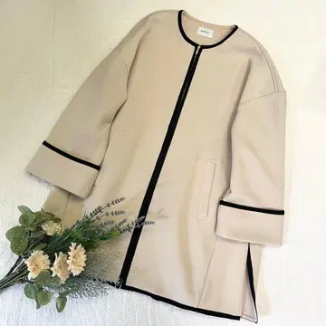 [SHIPSany] 노카라 지퍼 코트 베이지 FREE 사이즈 블랙 라인