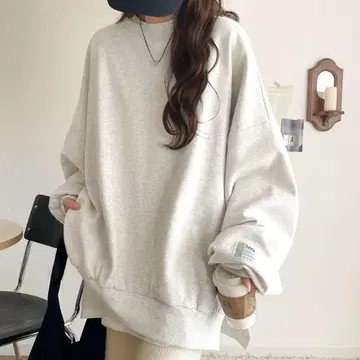 java 오트밀 속기모 와이드넥 빅 맨투맨 L