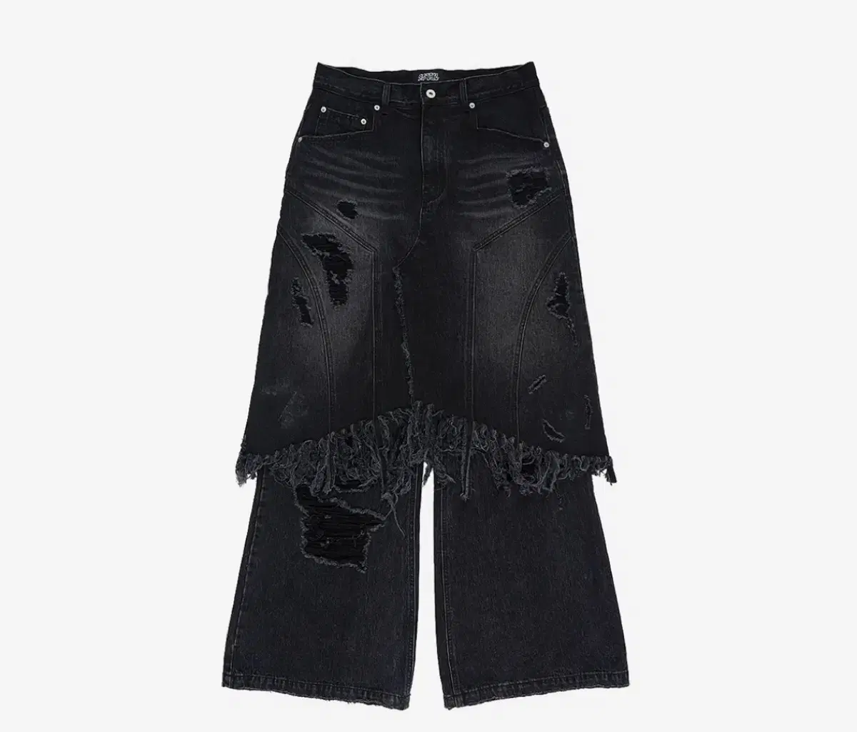 Sunday Off Club Layered Skirt Flared Denim Jin Washed Black