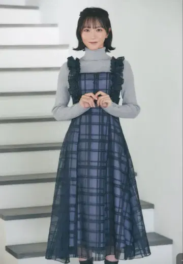 tocco closet 프릴 백 레이스업 시어 체크 원피스