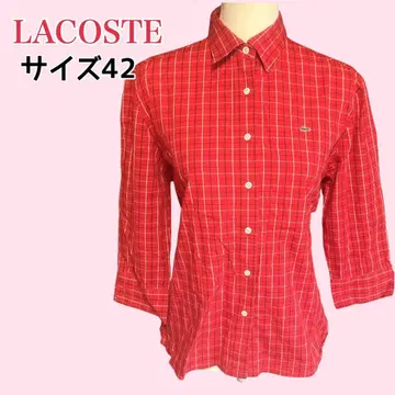 LACOSTE 빅 사이즈 체크 무늬 셔츠 7부 소매 로고 자수 42
