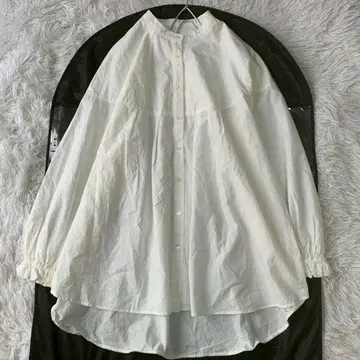 Pot- Pourri 밴드 카라 셔츠 오버 셔츠 긴 길이