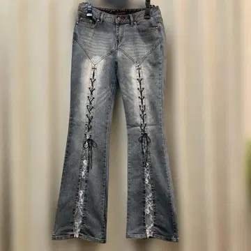 그레이 레이스업 부츠컷 데님 28