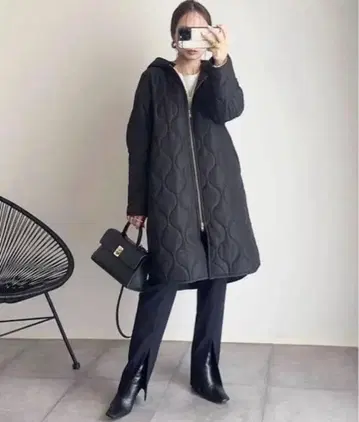 새상품급 미실루엣 3way 퀼팅 푸드코트 블랙 34