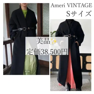 AMERI VINTAGE UND 플럼프 슬리브 벨티드 코트 블랙