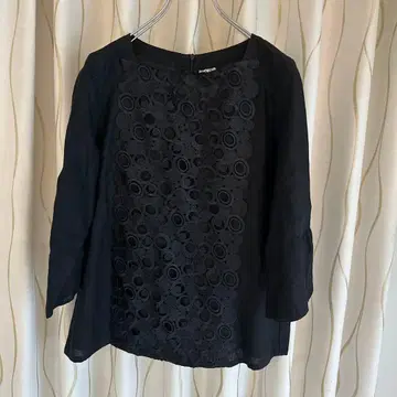 치카자와 레이스 린넨 100% 풀오버 블라우스 블랙 M