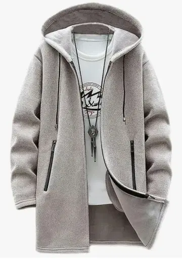 플리스 후드 부착 후드티 그레이 2XL 남성용 캐주얼 방풍