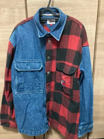 [ 새상품급 ] TOMMY JEANS 타미힐피거 데님 레드 체크 자켓