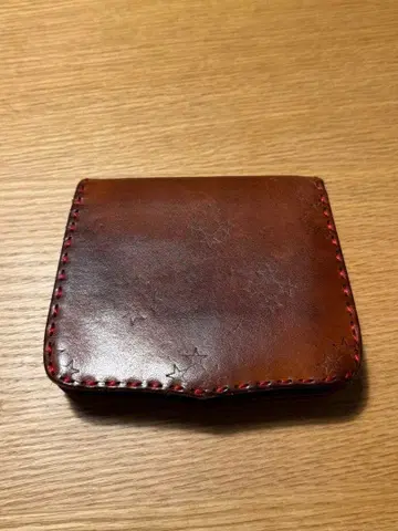 오자가 디자인 브라운 가죽 이단 접이식 지갑 손바느질