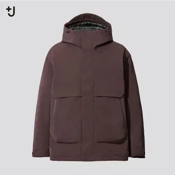 UNIQLO +J 하이브리드 다운 오버사이즈 후드티 M 사이즈 와인