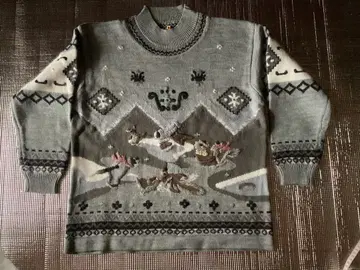 HANDKNIT, 자수 그레이 긴팔 니트 스웨터