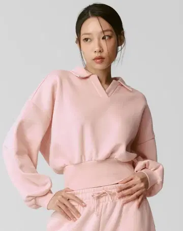 젝시믹스 속기모 오픈 카라 크롭 트레이닝복 S 솔트 핑크