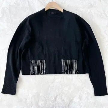 [컨디션 최상] 트윈 세트 니트 스웨터 긴팔 무지 장식 블랙 S M