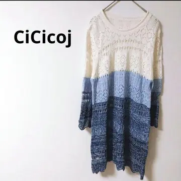 3.7 CiCicoj 니트 원피스 얇은 소재 크로셰 시스루 반소매