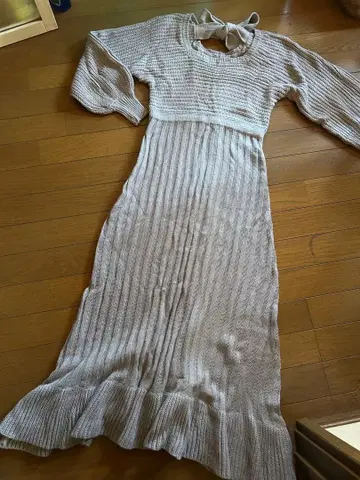 리본 머메이드 니트 롱 원피스 맥시 그레이지