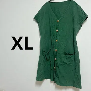 SHEIN 그린 V넥 셔츠 원피스 XL 여성용 그린