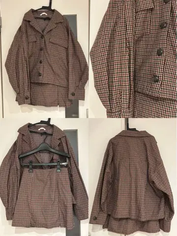 [알시브] 빨간색 브라운 체크 무늬 셋업