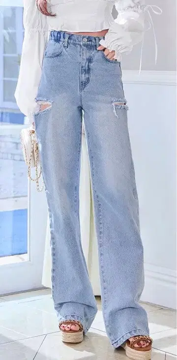 RADY 사이드 커팅 와이드 데님 23인치