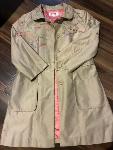 자수 디자인 코트 팔분 소매 미디엄 기장 베이지