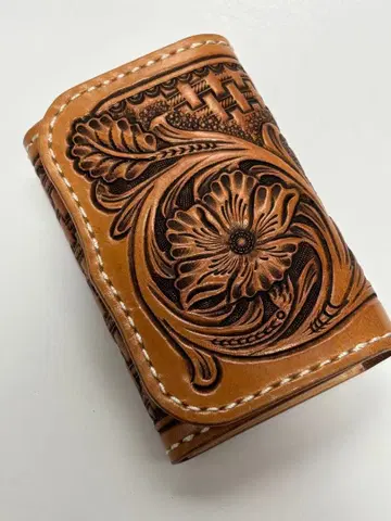 가죽 공예 핸드메이드 카빙 컴팩트 지갑 명함 카드 케이스