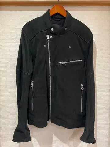 DENHAM 더블 라이더 자켓 블랙 시어링 가죽