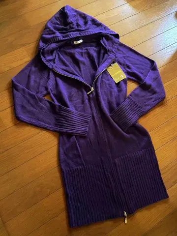 헤이세이 갸루 니트 후드티 원피스 파랑보라 퍼플 비쥬 골드 지퍼