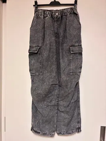 블랙(워시) 카고 팬츠 허리 전체 밴딩