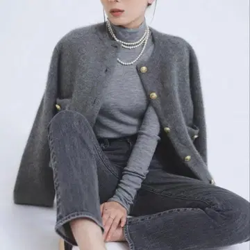 anuans 라쿤 블렌드 노카라 니트 자켓