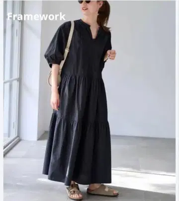 새상품급 Framework 코튼 티어드 원피스 블랙