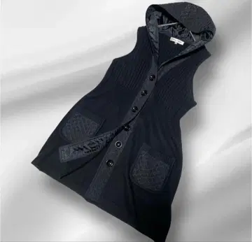 빅 사이즈! super Beauty 니트 베스트 롱 베스트 후드 부착