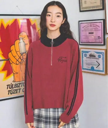 하프 ZIP 라인 니트 풀오버