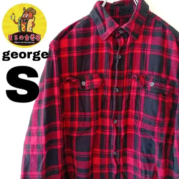 USA 구제 의류 george 플란넬 셔츠 S 블랙 레드 체크