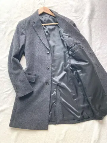 유니클로 캐시미어 블렌드 글렌체크 패턴 체스터 코트 차콜 그레이