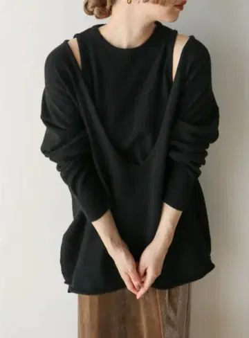 셀렉 모카 byson [세탁 가능] 레이어드 딥 V넥 루즈 니트 세트