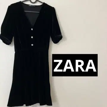 ZARA 블랙 벨벳 반팔 미니 원피스 XS