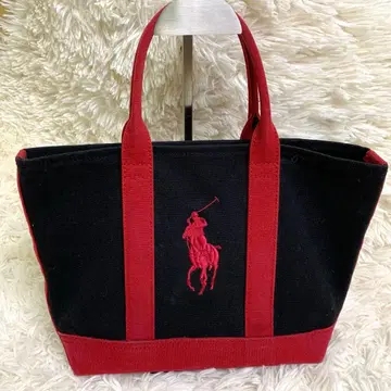 폴로 랄프로렌 토트백 캔버스 블랙 빨간색 빅 로고